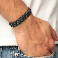 Black Leather Braided Bracelet Thick