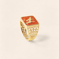 Coral Crane Filigree Gold Ring - Men