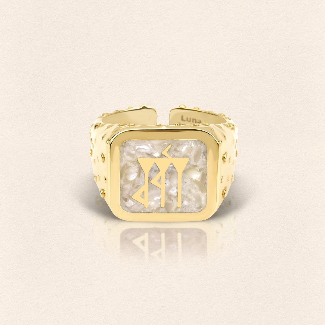 Sumerian Mosaic Pearl Love Gold Ring - Men