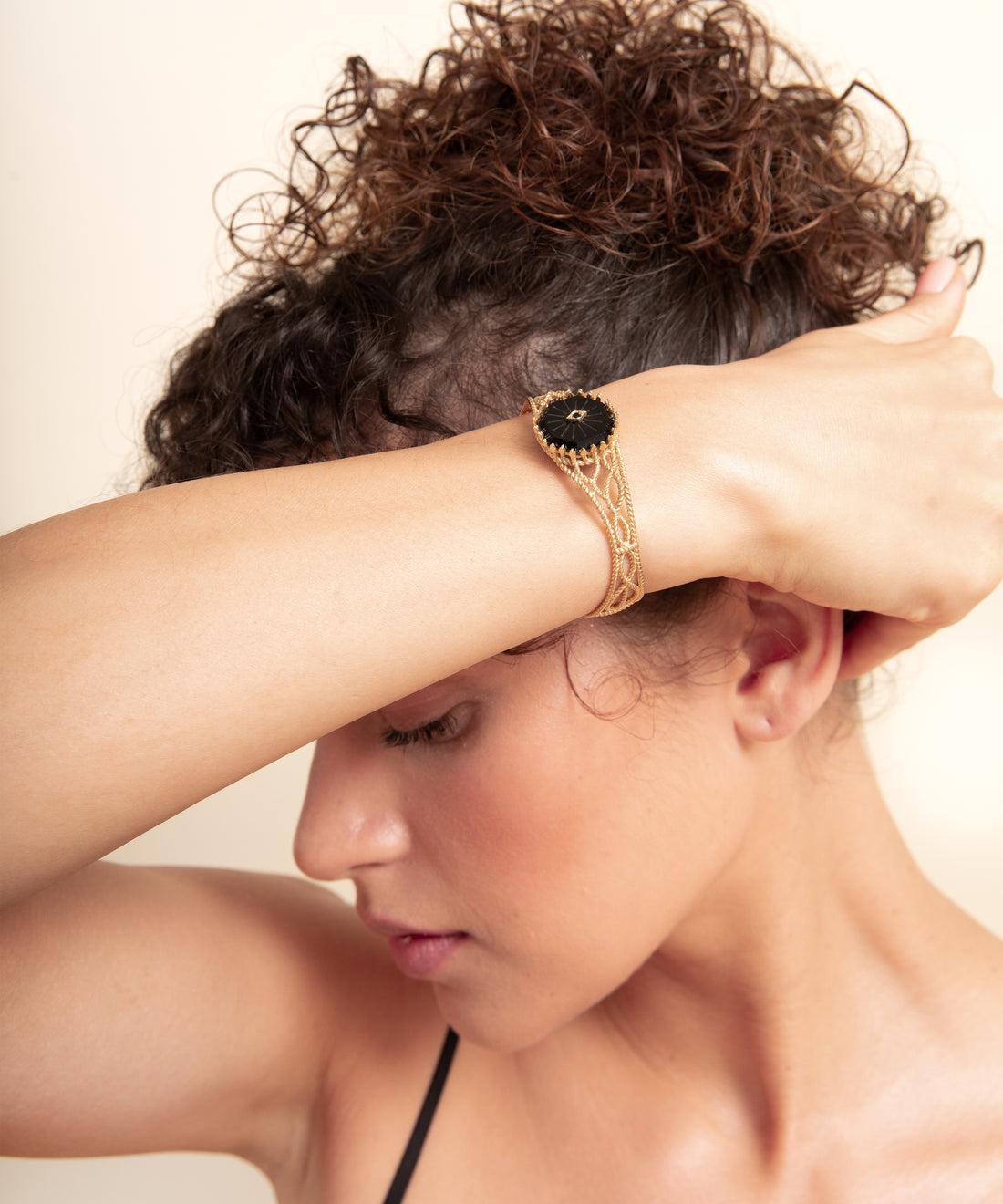 Serpent Onyx Filigree Gold Bracelet