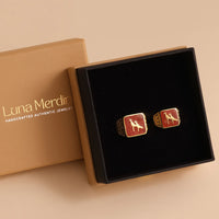 Coral Crane Filigree Ring Couple Set