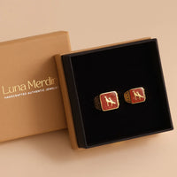 Coral Crane Filigree Ring Couple Set