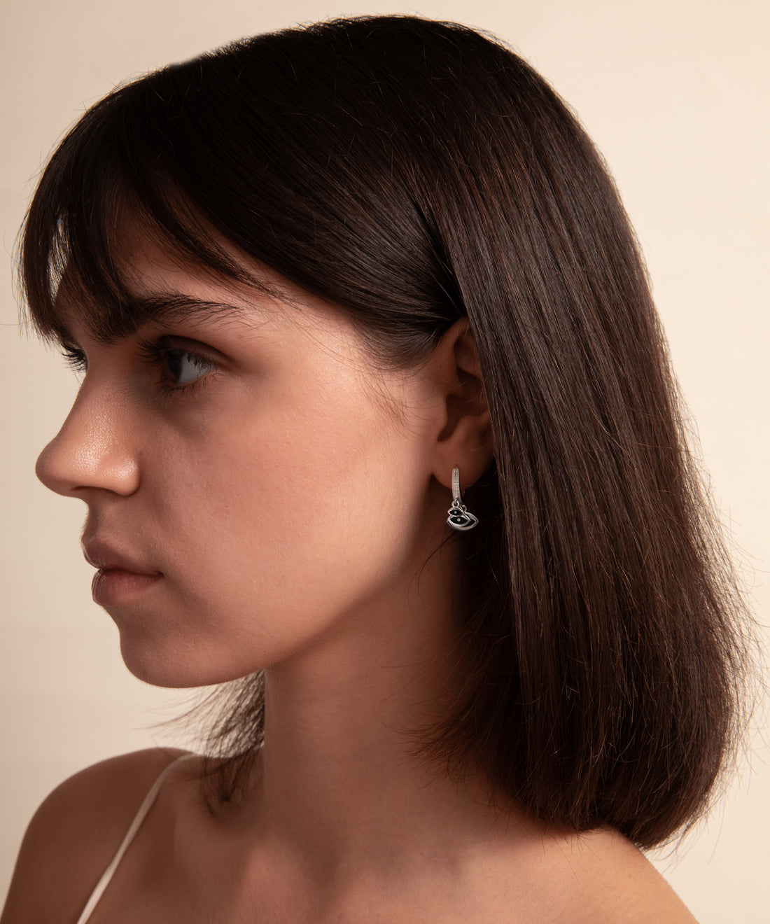 Triple Eye Earrings Black Silver