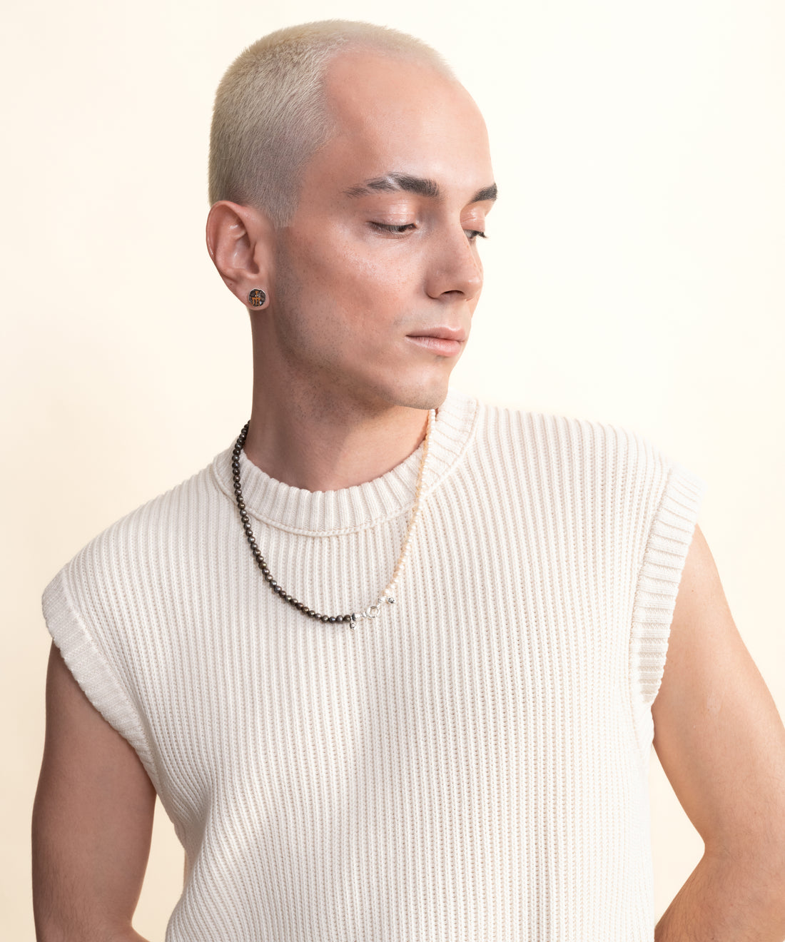 Sumerian Black & White Pearl Necklace - Men