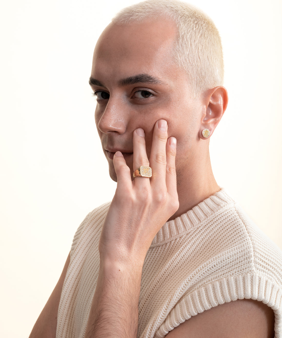 Sumerian Mosaic Pearl Love Gold Ring - Men