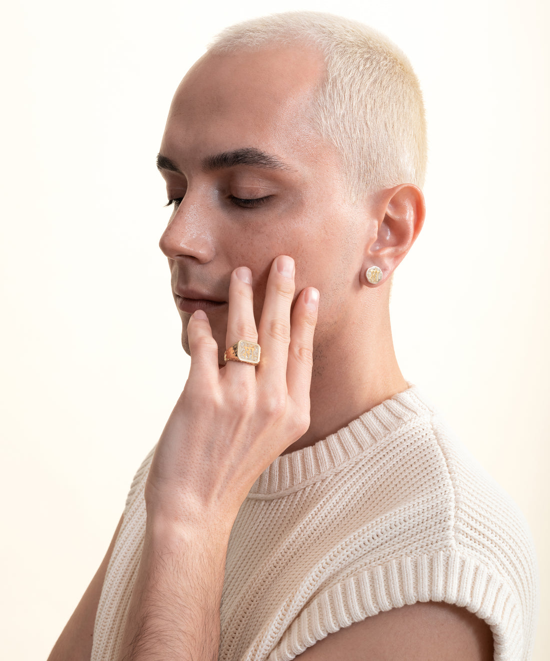 Sumerian Mosaic Pearl Love Gold Ring - Men