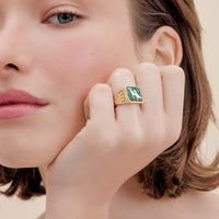 Malachites Crane Filigree Unisex Ring