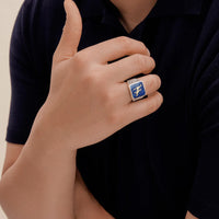 Lapis Crane Filigree Unisex Ring Silver