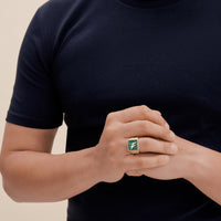 Malachites Crane Filigree Ring Couple Set