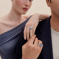 Lapis Bull Filigree Ring Couple Set