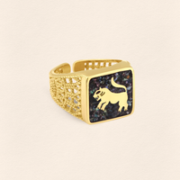 Black Pearl Lion Filigree Ring Couple Set