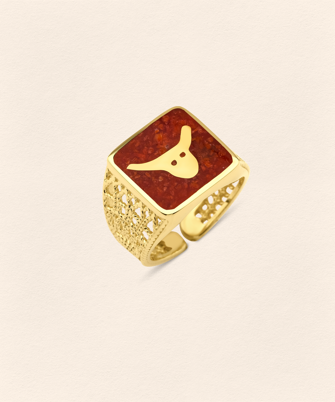 Coral Bull Filigree Unisex Ring