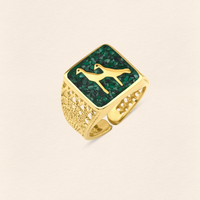 Malachites Crane Filigree Ring Couple Set