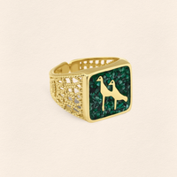 Malachites Crane Filigree Ring Couple Set