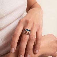 Lapis&Coral Bull Filigree Unisex Ring
