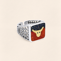 Lapis&Coral Bull Filigree Unisex Ring