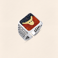 Lapis&Coral Bull Filigree Unisex Ring