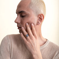 Lapis Crane Filigree Ring - Men