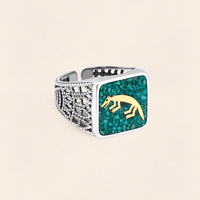 Turquoise Fox Filigree Ring Couple Set