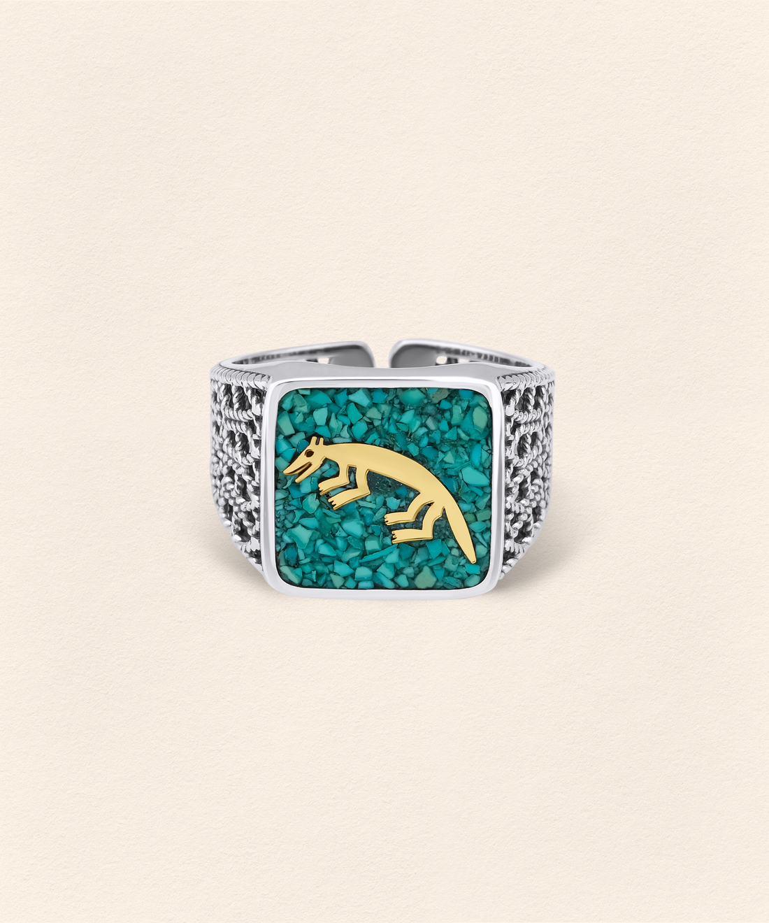 Turquoise Fox Filigree Ring Couple Set