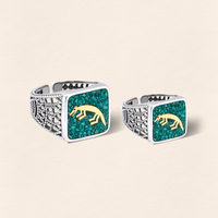 Turquoise Fox Filigree Ring Couple Set