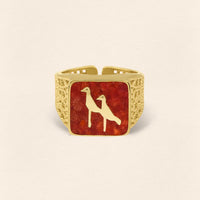 Coral Crane Filigree Ring Couple Set