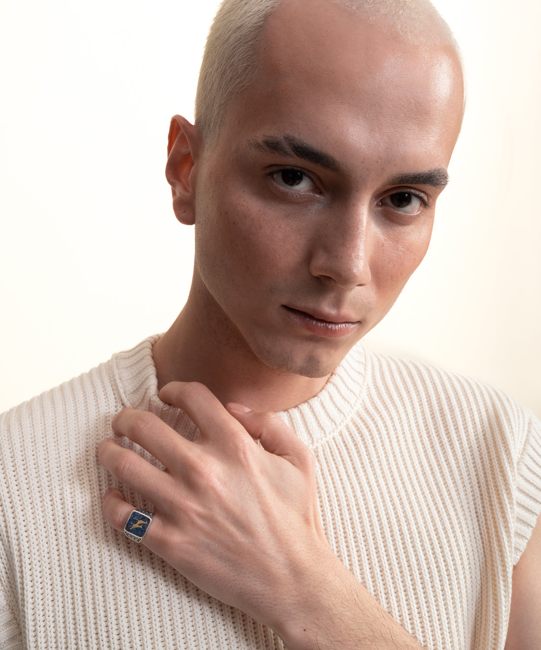 Lapis Crane Filigree Ring Silver - Men