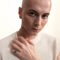 Lapis Crane Filigree Ring Silver - Men