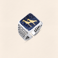 Lapis Crane Filigree Unisex Ring Silver