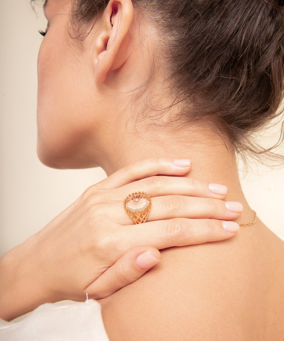 Serpent Crystal Filigree Gold Ring