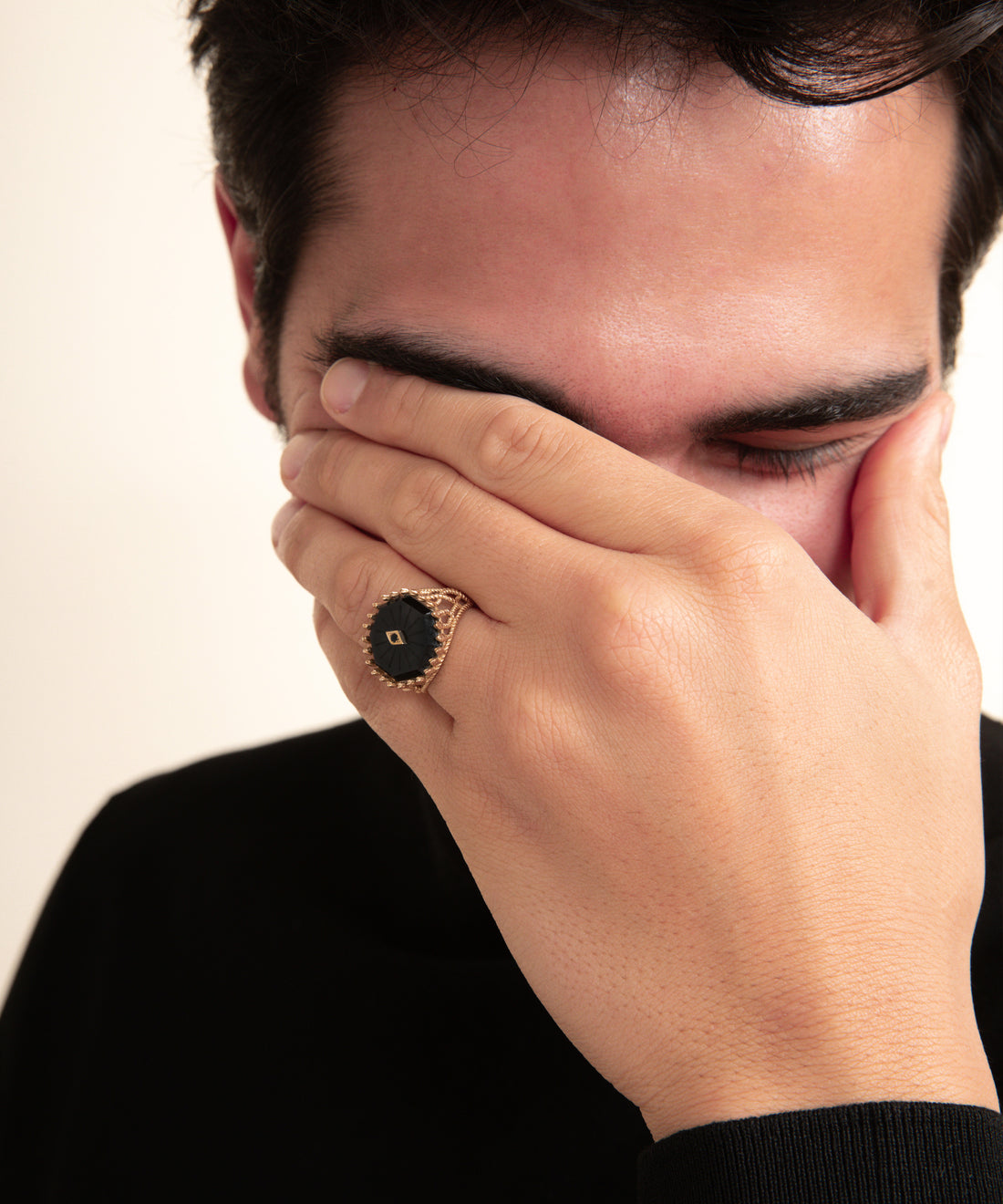 Serpent Onyx Filigree Gold Ring