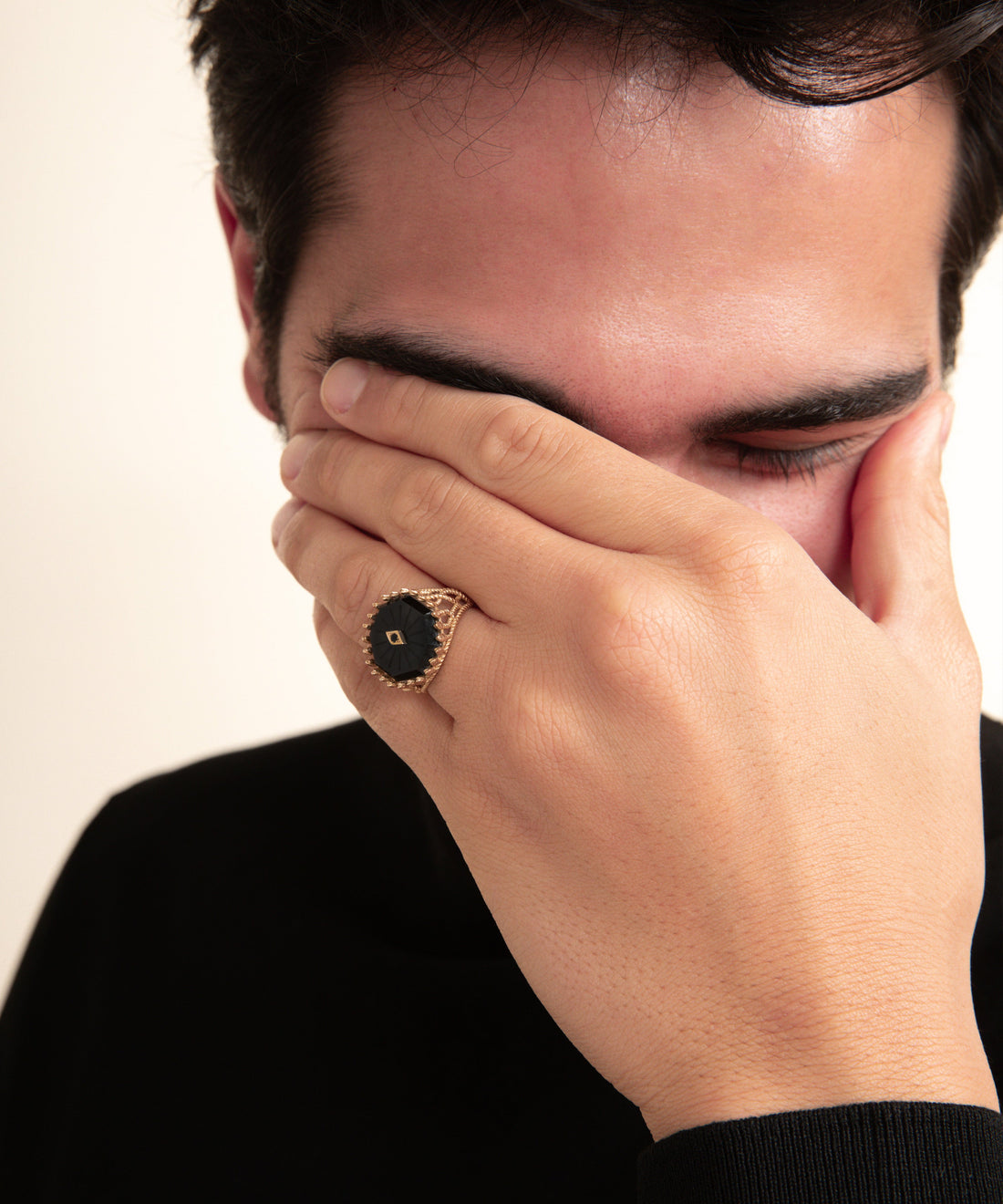 Serpent Onyx Filigree Gold Ring - Men