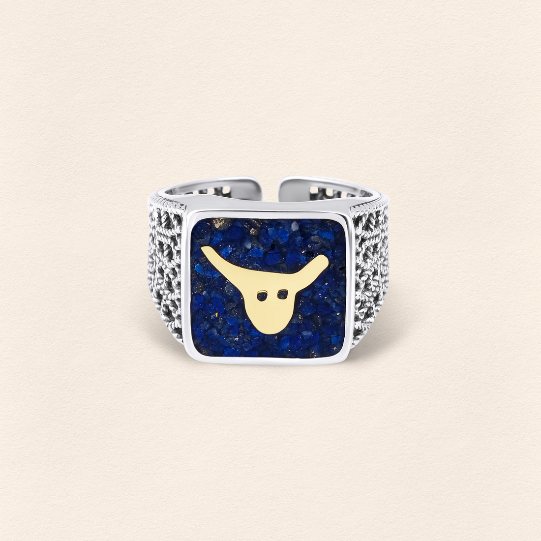 Lapis Bull Filigree Unisex Ring
