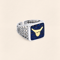 Lapis Bull Filigree Ring Couple Set