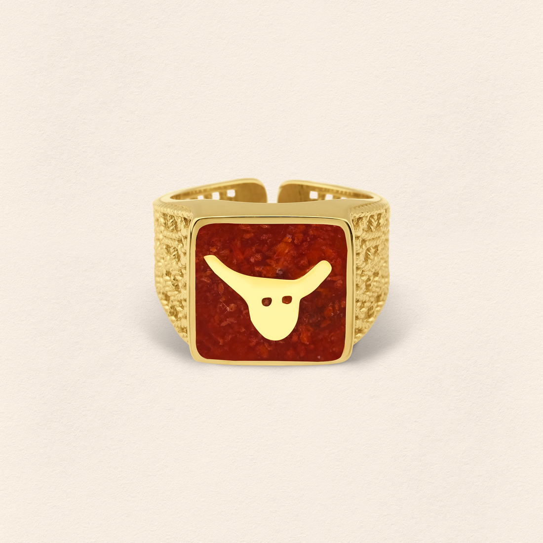 Coral Bull Filigree Unisex Ring