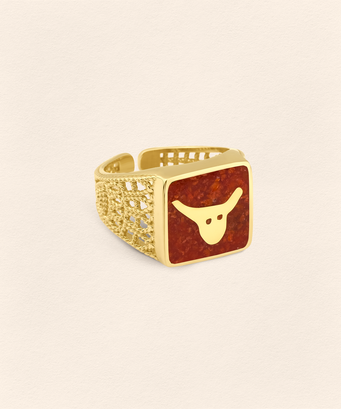 Coral Bull Filigree Unisex Ring