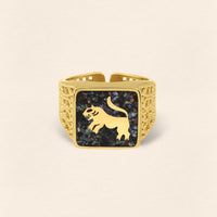Black Pearl Lion Filigree Ring Couple Set