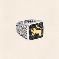 Black Pearl Lion Filigree Ring Silver Couple Set