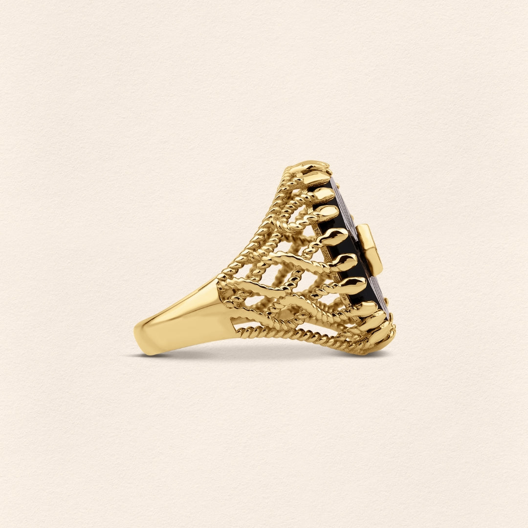 Serpent Onyx Filigree Gold Ring