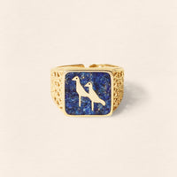 Lapis Crane Filigree Gold Ring - Men