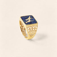 Lapis Crane Filigree Gold Unisex Ring