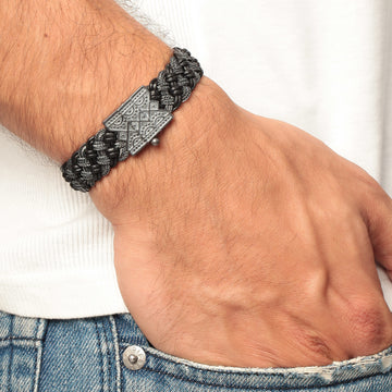 Black Leather Braided Bracelet Thick