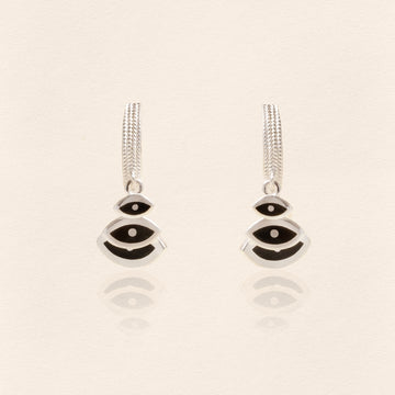 Triple Eye Earrings Black Silver