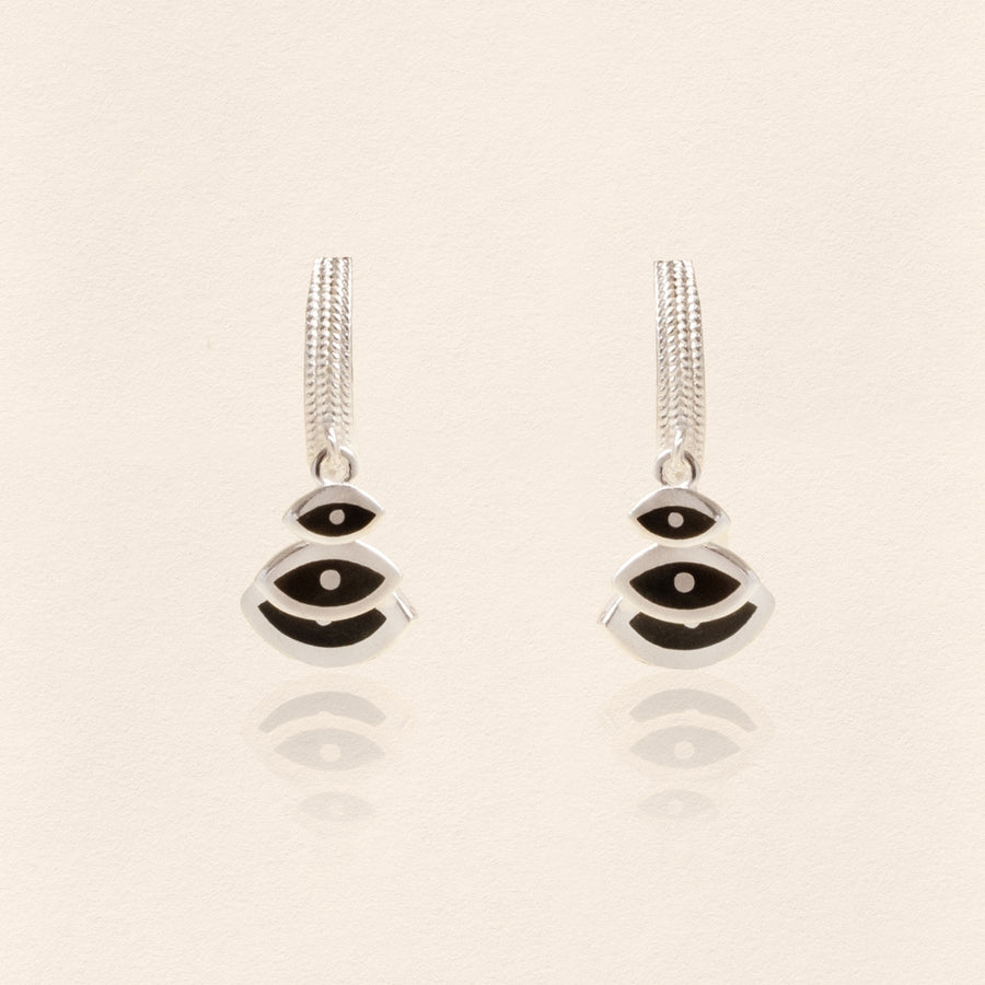 Triple Eye Earrings Black Silver