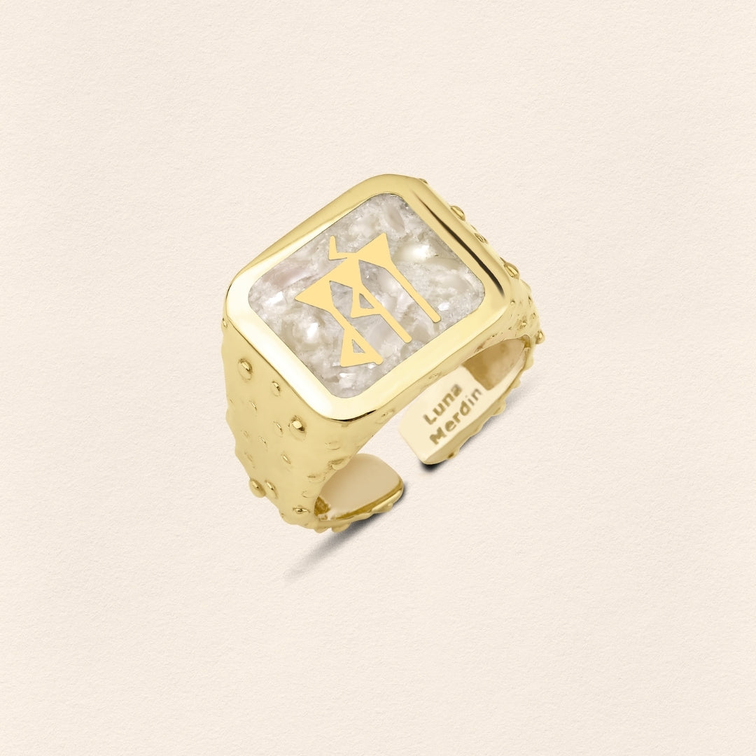 [COMMON] Sumerian Mosaic Pearl Love Gold Unisex Ring product detail