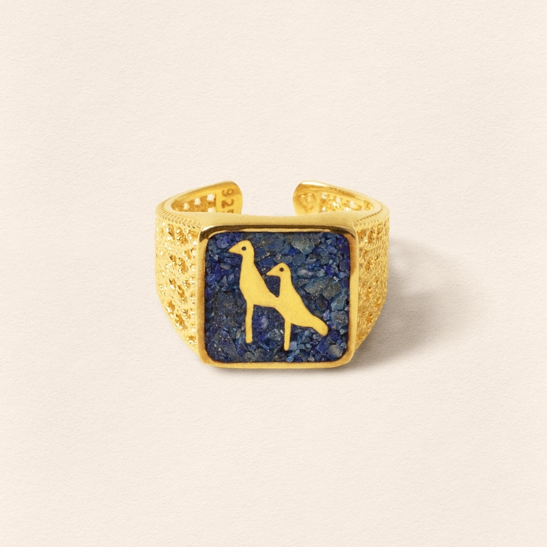 Lapis Crane Filigree Ring