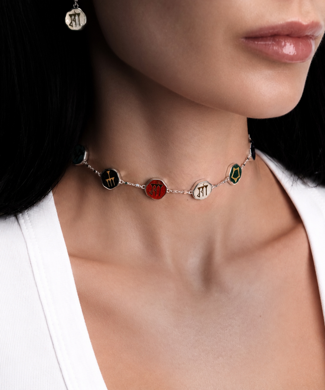 Sumerian Colorful Stone Mosaic Necklace
