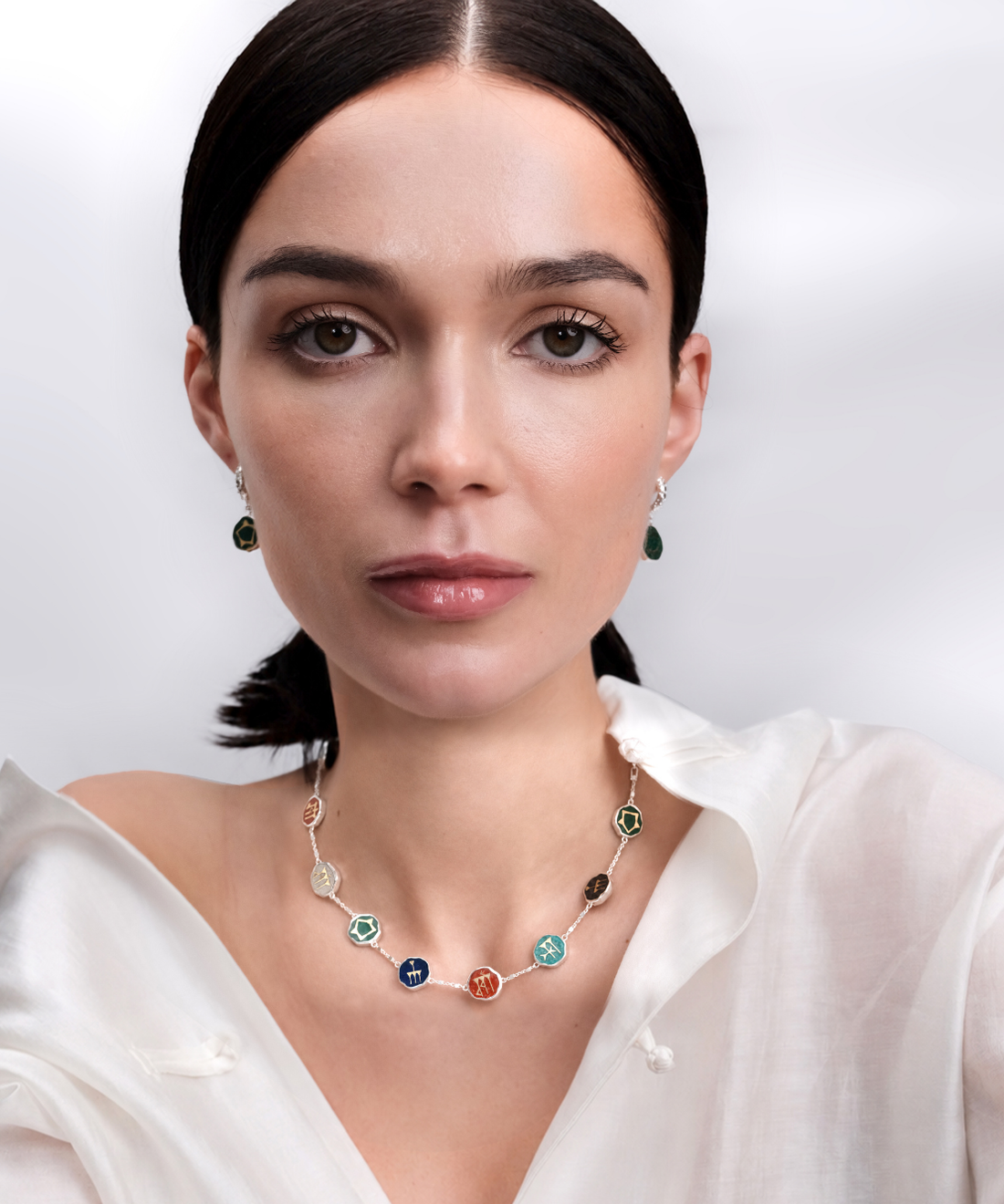 Sumerian Colorful Stone Mosaic Necklace
