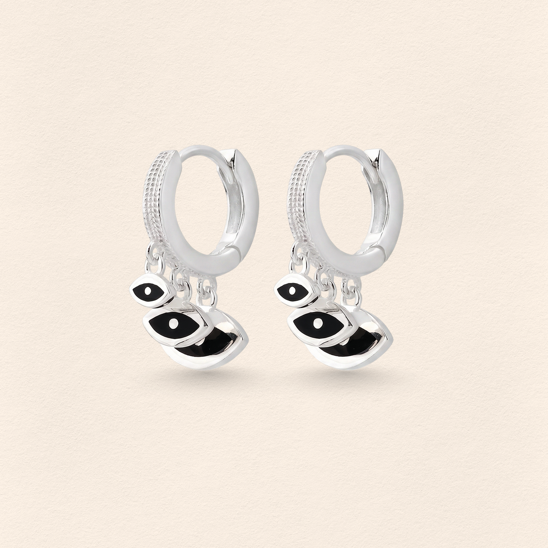 Triple Eye Earrings Black Silver