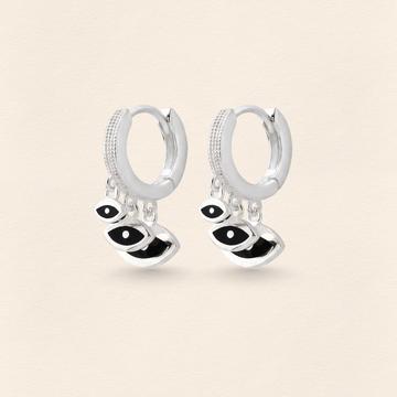 Triple Eye Earrings Black Silver